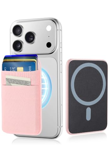 Senose Stretchy Magnetic Phone Wallet, 6 Cards Holder, Slim Phone Wallet | Stretchy Fabric Magnet Phone Wallet for Back of Phone Compatible for iPhone 17/16/15/14/13/12 Pro Max Plus Air Series, Pink - color: Pink