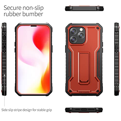 ExoGuard for iPhone 14 Pro Max Case 6.7 Inch, Rubber Shockproof Full-Body Cover Case Come with a Tempered Glass Screen Protector and Kickstand (Red) - color: Red