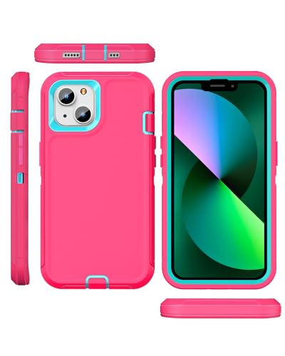 iPhone 13& iPhone 14 Heavy-Duty Case, Military-Grade Shockproof Protection, Includes 2 Tempered Glass Screen Protectors - Pink Blue - color: Pink Blue