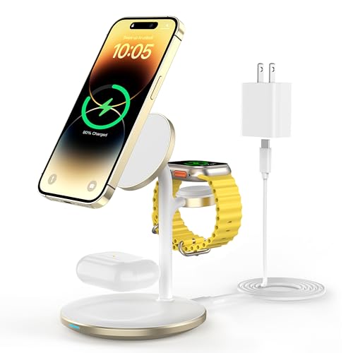 3 in 1 Magnetic Wireless Charging Station for Apple Devices,15W for Magsafe - color: Gold
