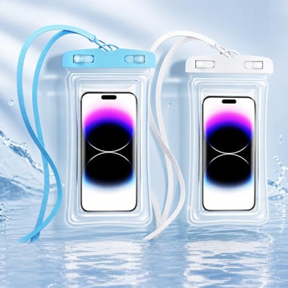 Waterproof Phone Pouch Case-[2 Pack][Easy Lock & Heavy Duty] IPX8 Water Proof Cell Phone Dry Bag for Beach,Swim Protector for iPhone 17 16 15 14 13 12 11 Pro Max Plus, Galaxy S25,7.2",White and Blue