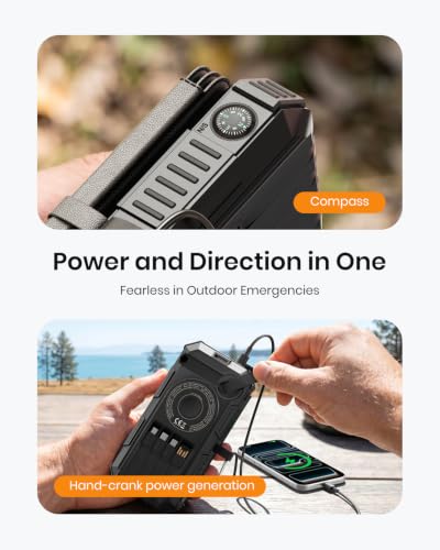 FEELLE Solar Power Bank 50000mAh Magnetic Portable Charger with Hand Crank - color: Black