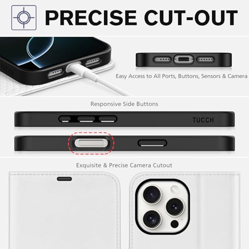 TUCCH Wallet Case for iPhone 16 Pro Max (6.9") 2024, 4 Card Slots, White | RFID Blocking, Viewing Stand, Shockproof TPU Shell, PU Leather, Magnetic Closure, Protective Folio Flip Cover - color: White