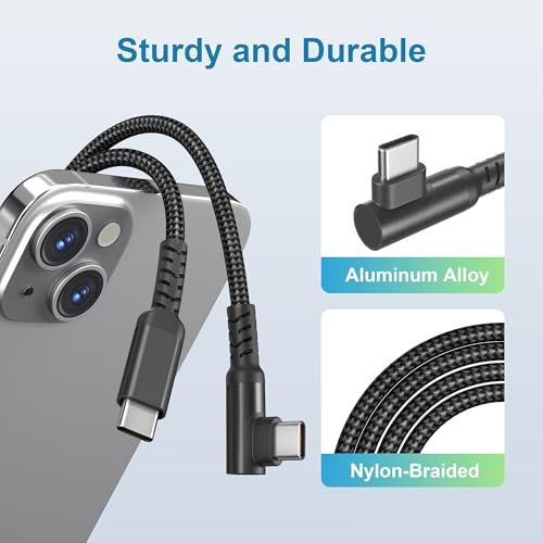 Basesailor USB C to USB C 60W Cable 6.6FT with USB A Adapter Right Angle - color: Black, size: 6.6FT/2M