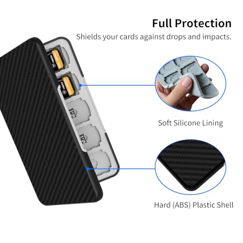 Memory Card Case with 40 Card Slots for SD and Micro SD Cards - color: Carbon Fibre Black