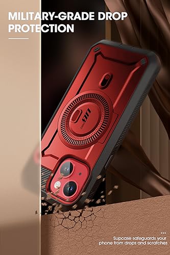 SUPCASE for iPhone 15 Case (6.1 inch), Compatible with MagSafe, Ruddy | Built-in Kickstand, 360° Rotating Belt Clip,Screen Protector, Rugged Case for iPhone 14/13,Mil-Grade Protection, UB Pro Mag - color: Red
