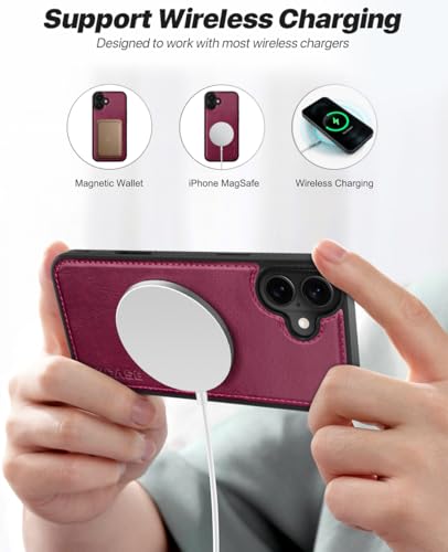 OCASE for iPhone 17 Detachable Wallet Case with Card Holder, 2 in 1 PU Leather Flip Folio with RFID Blocking Stand Wrist Strap Shockproof Phone Cover 6.3 Inch 2025, Burgundy - color: Burgundy, size: iPhone 17