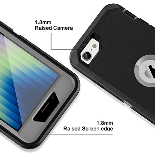 MXX Heavy Duty Protective Case for iPhone SE 2020/22 with Screen Protector, 3 Layers, Rugged Rubber, Rotating 360 Degree Belt Clip, Black/Gray - color: Black/Gray