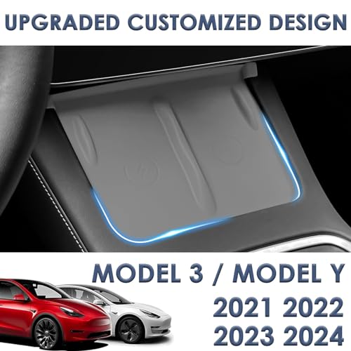 Center Console Wireless Charging Mat Compatible with Tesla Model Y 3 2024 2023 2022 2021Accessories Interior Pad Non-Slip Mat Upgrade Protection Trim Pads Dashboard Decoration Cover Gen 2 (Gray)