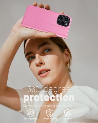 OCASE Compatible with iPhone 16 Pro Wallet Case, PU Leather Flip Folio Case with Card Holders RFID Blocking Kickstand [Shockproof TPU Inner Shell] Phone Cover 6.3 Inch 2024, Pink - color: Pink
