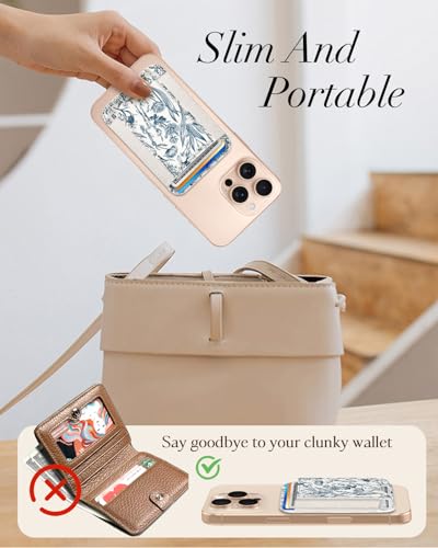 Compatible with Magsafe Wallet Magnetic Card Holder - for Women Leather Phone Wallet Fits 7 Cards Slim RFID Card Holder for iPhone 16/15/14/13/12 for Samsung S25 Ultra/S24 Ultra, Blue Flowers - style: White Blue Flowers