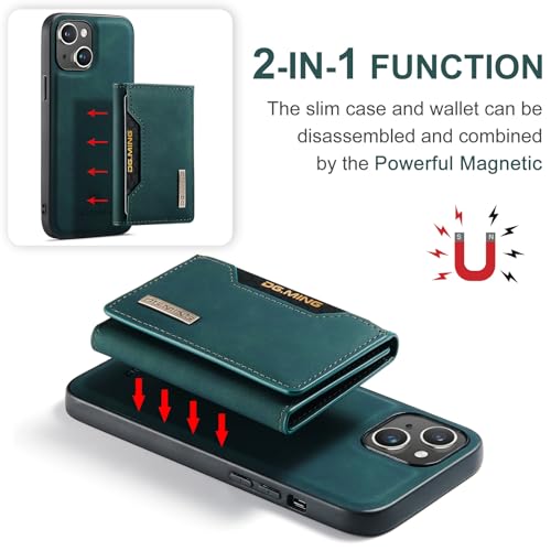 Leather Wallet Phone Cases Compatible with iPhone 15 Plus Case with Card Holder Men 6.7'' 2 in 1 Detachable Back Cover (Green, IP 15 Plus) - color: Green, size: IP 15 Plus