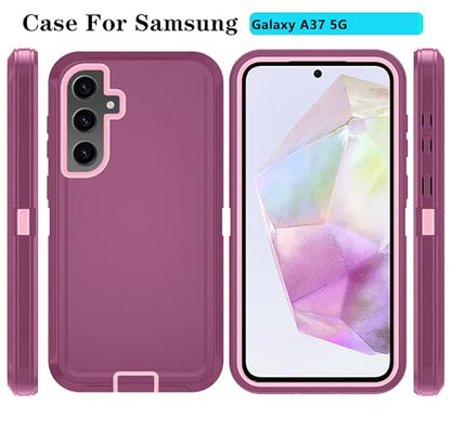 Qinmay Phone Case for Samsung Galaxy A37 5G Case with HD Screen Protector, Heavy Duty Shockproof & Dropproof 3-Layer Cover Phone Case for Galaxy A37,WineRedPink - color: WineRedPink