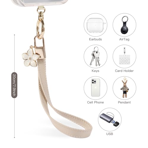 Long Pond Designer Leather Cell Phone Wrist Strap - Detachable Charm Wristlet Lanyard for iPhone 17 Pro Max&Most Cellphones - style: Leather White