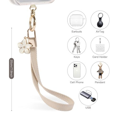 Long Pond Designer Leather Cell Phone Wrist Strap - Detachable Charm Wristlet Lanyard for iPhone 17 Pro Max&Most Cellphones - style: Leather White