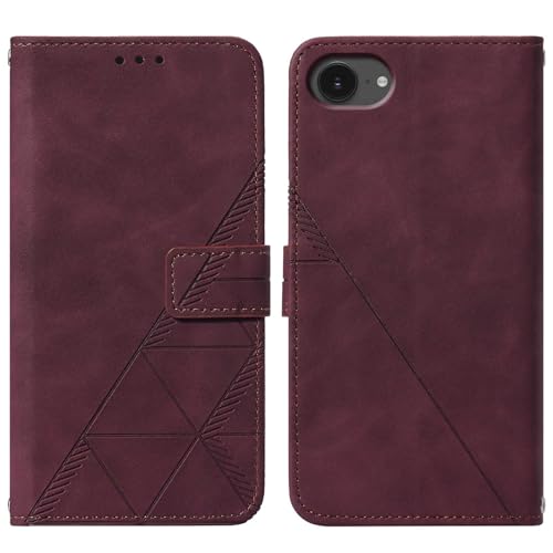 Flip Wallet Case for iPhone 17e/16e, Wrist Strap, Red | Embossed PU Leather, Detachable Wrist Strap, Card Slots, TPU Inner, Cash Pocket, Magnetic Closure, Stand, Precise Cutouts - color: Red