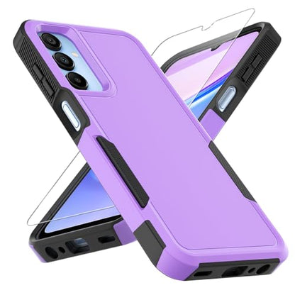 for Galaxy A15 5G Phone Case, [Military Grade Drop Tested] with HD Screen Protector, Dual Layer Protective Heavy Duty Cell Phone Cover Non-Slip Shockproof Case for Samsung Galaxy A15 5G (Purple) - color: Purple