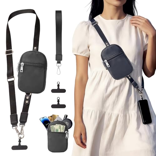 3-in-1 Clip And Go Phone Strap Crossbody With Detachable Wallet, RFID Blocking, Adjustable Anti-Theft Phone Lanyard - color: Black