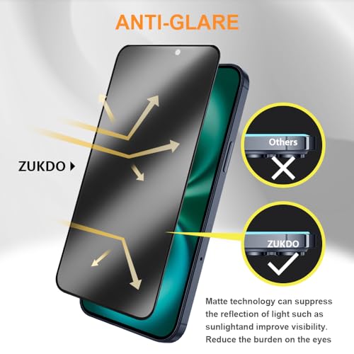 2 Pack for iPhone 16 Plus/iPhone 15 Plus 6.7" Matte Privacy Screen Protector Anti-glare Anti-spy Tempered Glass Film Anti-fingerprint Easy Installation - size: iPhone 16 Plus