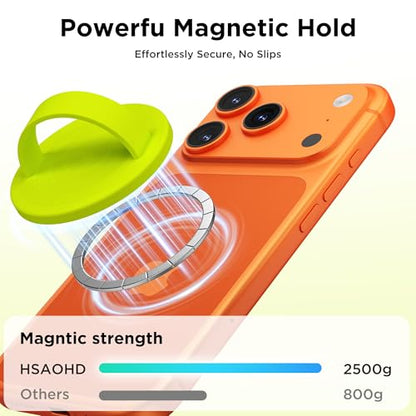 Magnetic Phone Grip Ring, Compatible with MagSafe, Upgraded Liquid Silicone for Secure Comfort, Rotating Finger Loop Ring Grip Holder for iPhone 17/16/15/14/13/12 Pro Max Plus, Neon Yellow - color: Neon Yellow