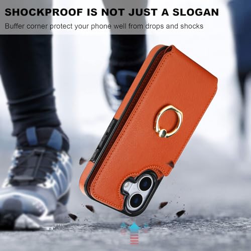 Folosu for iPhone 17 Case Wallet with Card Holder, Finger Ring Cover Brown - color: Brown