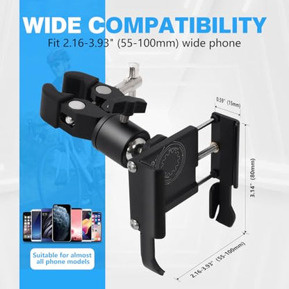 Phone Holder with Clamp for Golf Cart, All Metal Universal Phone Holder Handlebar Mount Clamp for Golf, Stroller, Bicycle, Bike, Wheelchair
