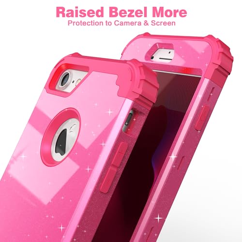 IDweel for iPhone 8 Case & for iPhone 7 Case with Screen Protector(Tempered Glass),3 in 1 Shockproof Hybrid Heavy Duty Hard PC Cover Soft Silicone Sturdy Bumper Full Body Sturdy Case,Glitter Rose Red - color: Glitter Rose Red