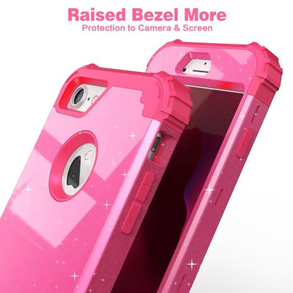 IDweel for iPhone 8 Case & for iPhone 7 Case with Screen Protector(Tempered Glass),3 in 1 Shockproof Hybrid Heavy Duty Hard PC Cover Soft Silicone Sturdy Bumper Full Body Sturdy Case,Glitter Rose Red - color: Glitter Rose Red