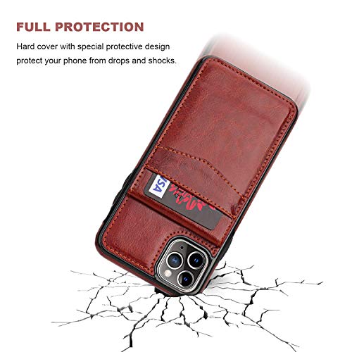 KIHUWEY for iPhone 11 Pro Max Wallet Case Card Holder Kickstand, Brown | Credit Card Slots, PU Leather, Magnetic Clasp, Flip Heavy Duty Protection Cover for Men and Women - color: Brown
