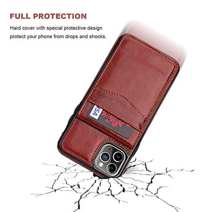 KIHUWEY for iPhone 11 Pro Max Wallet Case Card Holder Kickstand, Brown | Credit Card Slots, PU Leather, Magnetic Clasp, Flip Heavy Duty Protection Cover for Men and Women - color: Brown