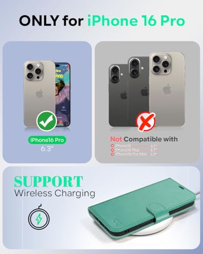 OCASE Compatible with iPhone 16 Pro Wallet Case, PU Leather Flip Folio Case with Card Holders RFID Blocking Kickstand [Shockproof TPU Inner Shell] Phone Cover 6.3 Inch 2024, Green - color: Green