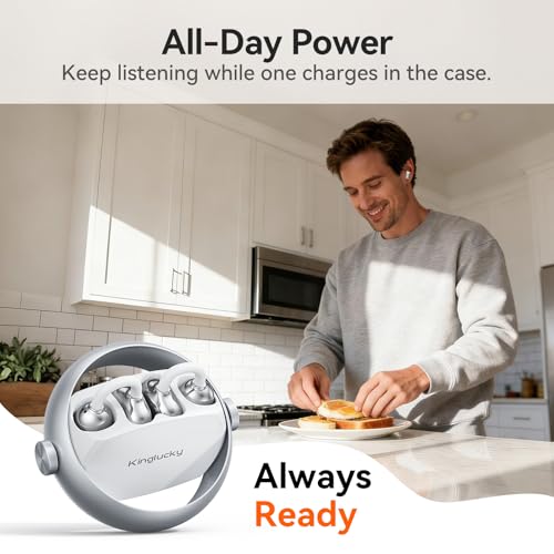 Kinglucky 2-in-1 Wireless Earbuds, in-Ear & Open Ear Clip-On Earbuds Comfortable fit, Bluetooth Headphones 5.4 with Noise Cancelling Mic, Power Swap Charging, Up to 50H, White