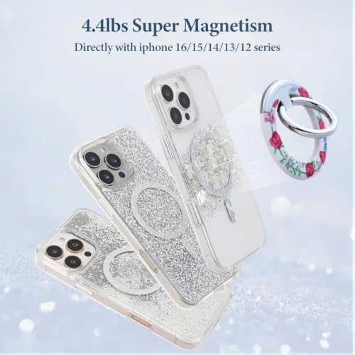Magnetic Phone Ring for MagSafe Grip, Super Magnet Twinkle Design Ring Holder Stand, MagSafe Accessory for iPhone 17/16/15/14/13 Pro Max Plus，Rose Garland - color: Rose Garland