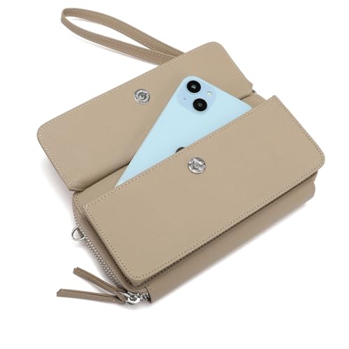 RFID Crossbody Wallet Wristlet Purse with Phone Pocket For Women Vegan Leather - color: Zb-saffiano Khaki