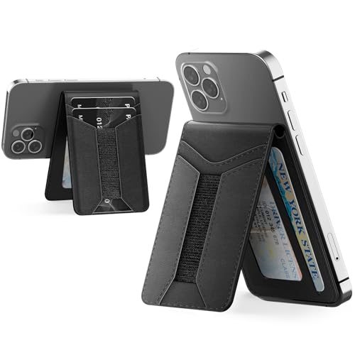 Padike for Magsafe Wallet, Magnetic Phone Wallet with Elastic Band for Extra Card Storage, Magnetic Card Holder with Adjustable Kickstand (Black) - color: Black