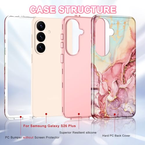 Btscase for Samsung Galaxy S26 Plus Case, [Military Grade Drop Tested] Marble Pattern Design Slim Rugged Shockproof Women Girls Men Protective Anti-Scratch Cover, All Rose Gold - color: All Rose Gold, size: Samsung Galaxy S26 Plus
