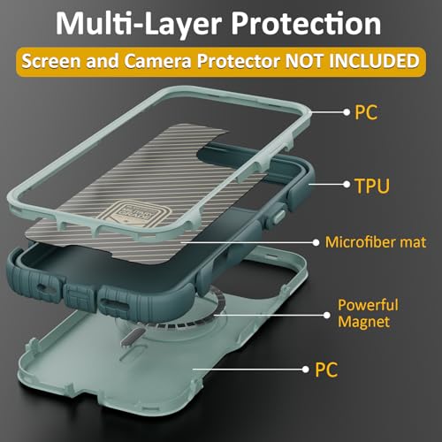 Follaroma Magnetic for iPhone 16 Pro Case, Heavy Duty Cases, Green, 6.7" | Compatible with MagSafe, Heavy Duty Shockproof,Military-Grade Anti-Drop Protective,Dual Layer Magnetic Protection Phone Cover - color: Green, size: iPhone 16 Pro 6.3''