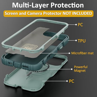 Follaroma Magnetic for iPhone 16 Pro Case, Heavy Duty Cases, Green, 6.7" | Compatible with MagSafe, Heavy Duty Shockproof,Military-Grade Anti-Drop Protective,Dual Layer Magnetic Protection Phone Cover - color: Green, size: iPhone 16 Pro 6.3''