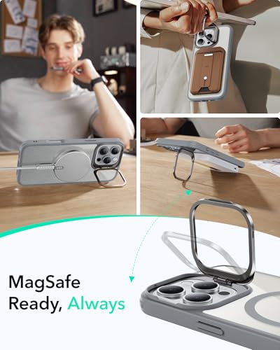 ESR for iPhone 16 Pro Max Case, Compatible with MagSafe, Military-Grade Protective Case, Built-in Stash Stand Phone Case, Scratch-Resistant Back Cover, Classic Series, Clear Grey - color: Clear Grey
