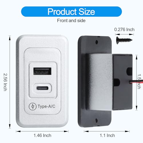 2 Pack RV USB Outlet 12V-24V Wall Mount, Dual USB Charger, USB-A & USB-C Output 5V 1.5A, Automotive USB Outlet Socket Adapter for RV Marine Boat Bus ATV Motorcycle Truck(Silver) - color: Silver