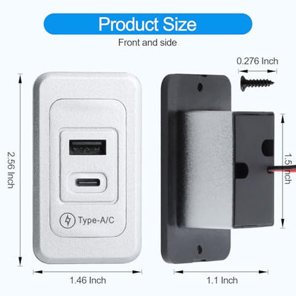 2 Pack RV USB Outlet 12V-24V Wall Mount, Dual USB Charger, USB-A & USB-C Output 5V 1.5A, Automotive USB Outlet Socket Adapter for RV Marine Boat Bus ATV Motorcycle Truck(Silver) - color: Silver