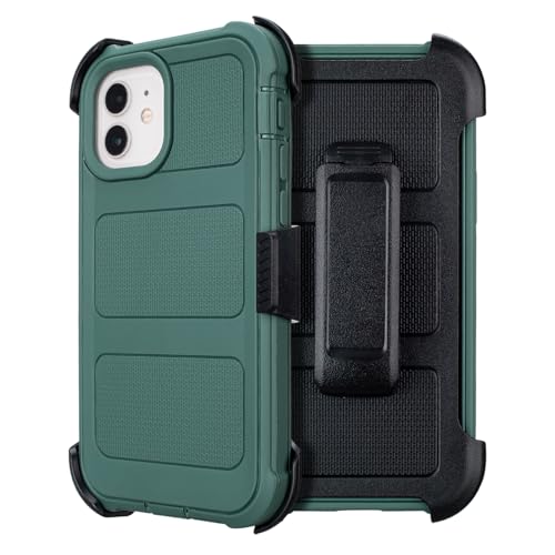 Defender Case for iPhone 12 Case with Belt Clip Holster Kickstand Rugged | Cover for iPhone 12 Case Heavy Duty Shockproof Dustproof Port 2 Layers of Sturdy for iPhone12 Cases Protective Dark Green - color: Dark Green