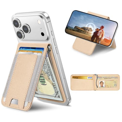 for MagSafe Wallet with Money Clip, ID Window & 8 Card Holder | Stronger Magnetic Wallet for iPhone 17/16/15/14/13/12 Series, RFID Blocking, for iPhone Wallet with Adjustable Stand - color: Gold