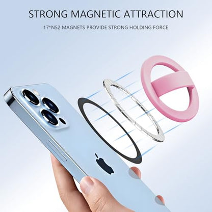 Magnetic Silicone Phone Grip,Comfy Finger Loop Grip Phone Holder,Strong Grip,Comfortable,Easy to Install and Remove,Compatible with Magsafe for iPhone 16/15/14/13/12 Series (Lady Pink) - color: Lady Pink