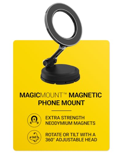 Scosche MagSafe Car Mount, Magnetic Phone Holder for Car Dashboard & Windshield with Foldable Arm, Adhesive Swivel Base with 360° Rotation, Compatible with iPhone 17/16/15/14/13/12 and PopSockets