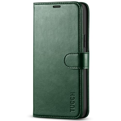 TUCCH Wallet Case for iPhone 12 Pro/12 (6.1") 2020, Flip Stand, Dark Green | RFID Blocking, 3 Card Holders, Kickstand, PU Leather, Shockproof TPU Shell, Magnetic Closure, Protective Folio Cover - color: Dark Green