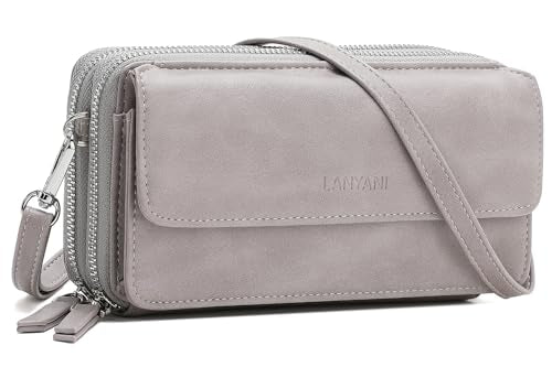 RFID Crossbody Wallet Wristlet Purse with Phone Pocket For Women Vegan Leather - color: B-grey