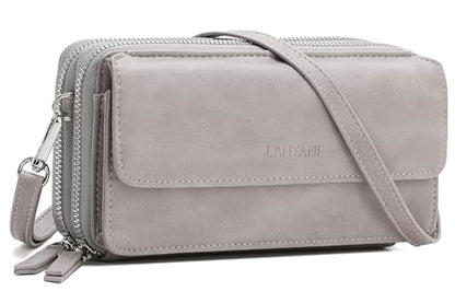 RFID Crossbody Wallet Wristlet Purse with Phone Pocket For Women Vegan Leather - color: B-grey