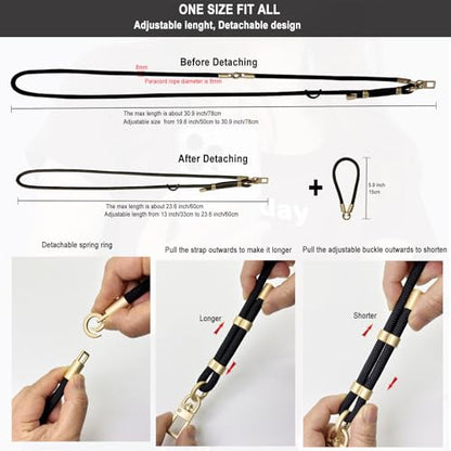 DAOSUN Phone Lanyard CellPhone Strap Crossbody, 3 in 1 Detachable Anti Theft Phone Cross Body Strap - color: Black-8mm Paracord