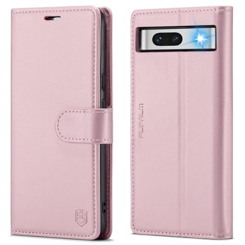FLIPALM Wallet Case for Google Pixel 8a, Rose Gold | Card Holder, RFID Blocking, PU Leather Folio Flip, Kickstand, Protective Shockproof Cover - color: Rose Gold